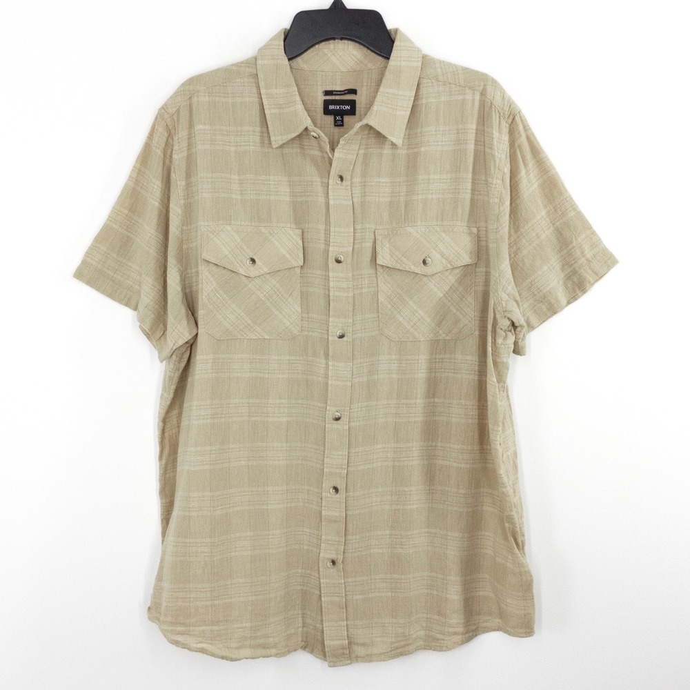 Brixton Men's XL Memphis Larkstone Linen Blend Plaid Button Shirt Tan SS